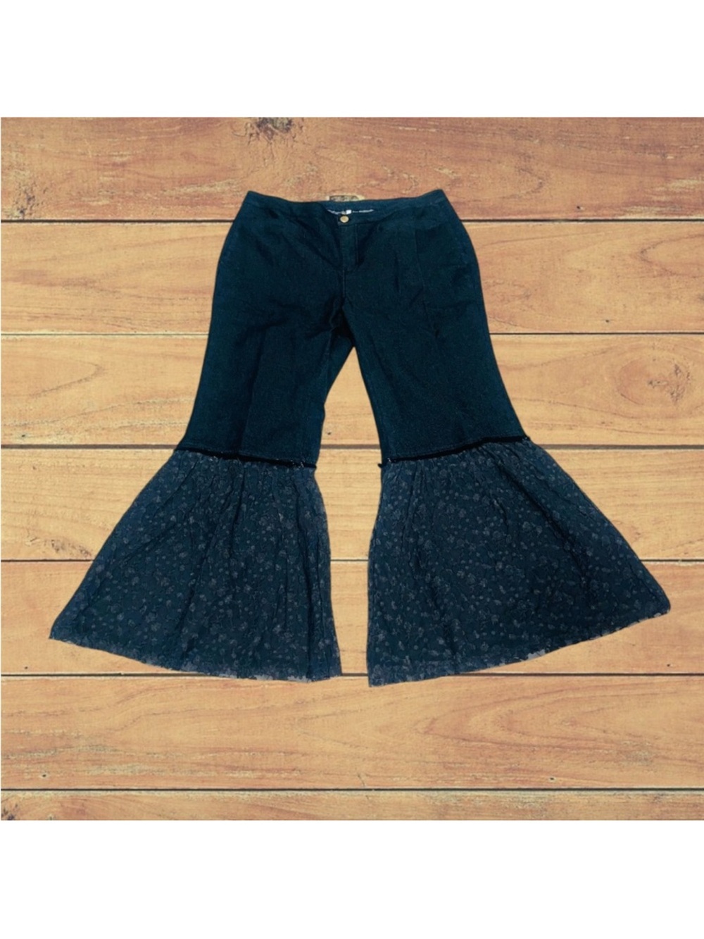 NWT A RARE BIRD BOHEMIAN BOHO LACE FLARE LEG JEANS SZ L/XL 38X32 STRETCH